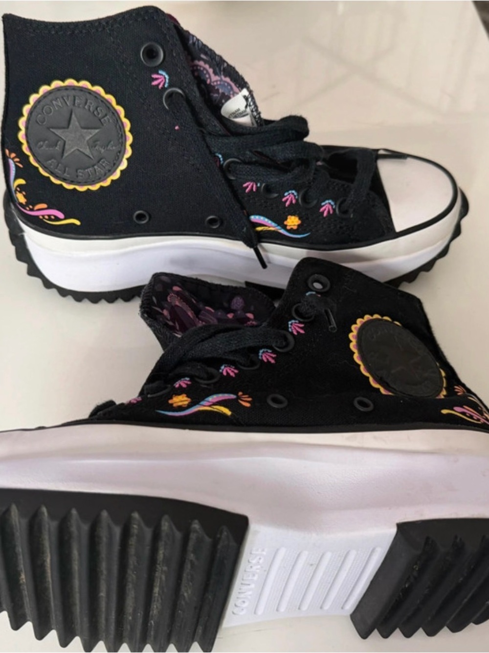 Converse Día de muertos Black Platform High-Top Sneakers with Colorfu
